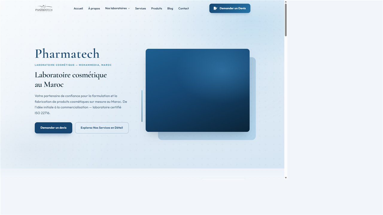 Site laboratoire cosmétique Pharmatech, projet iWorks